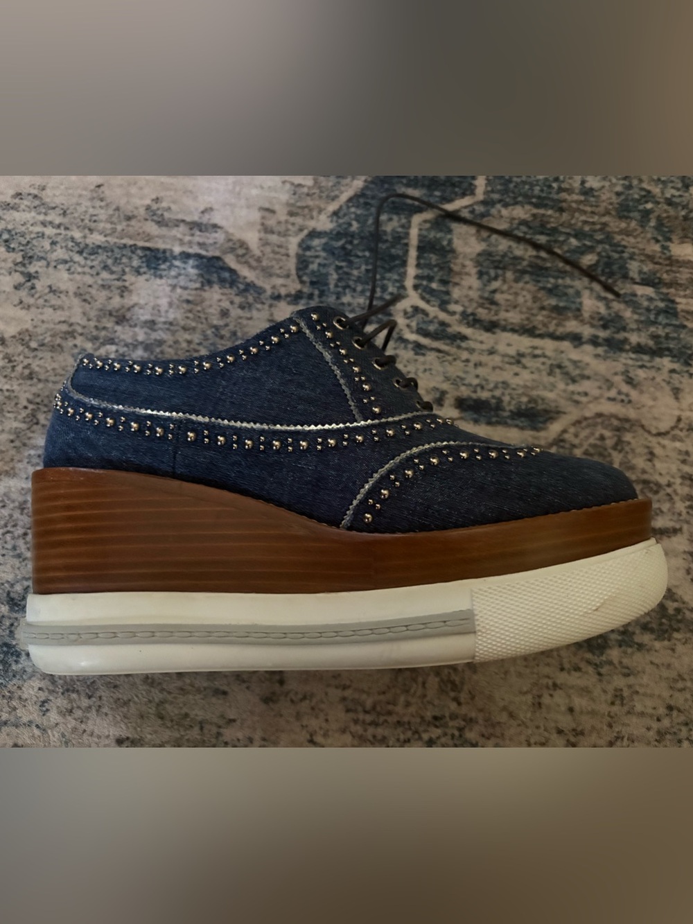 Miu Miu Oxford Studded Sneakers in Blue Denim - Picture 7 of 8